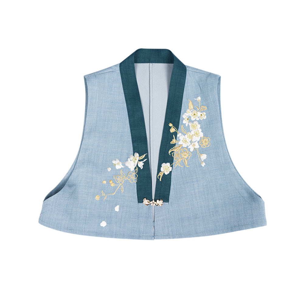 Dreaming of Pear Blossoms and Chinese Style Original Commuting Daily Hanfu Spinning Skirt New Chinese Embroidery Vest Stand up Collar Shirt Spring and Autumn image 16