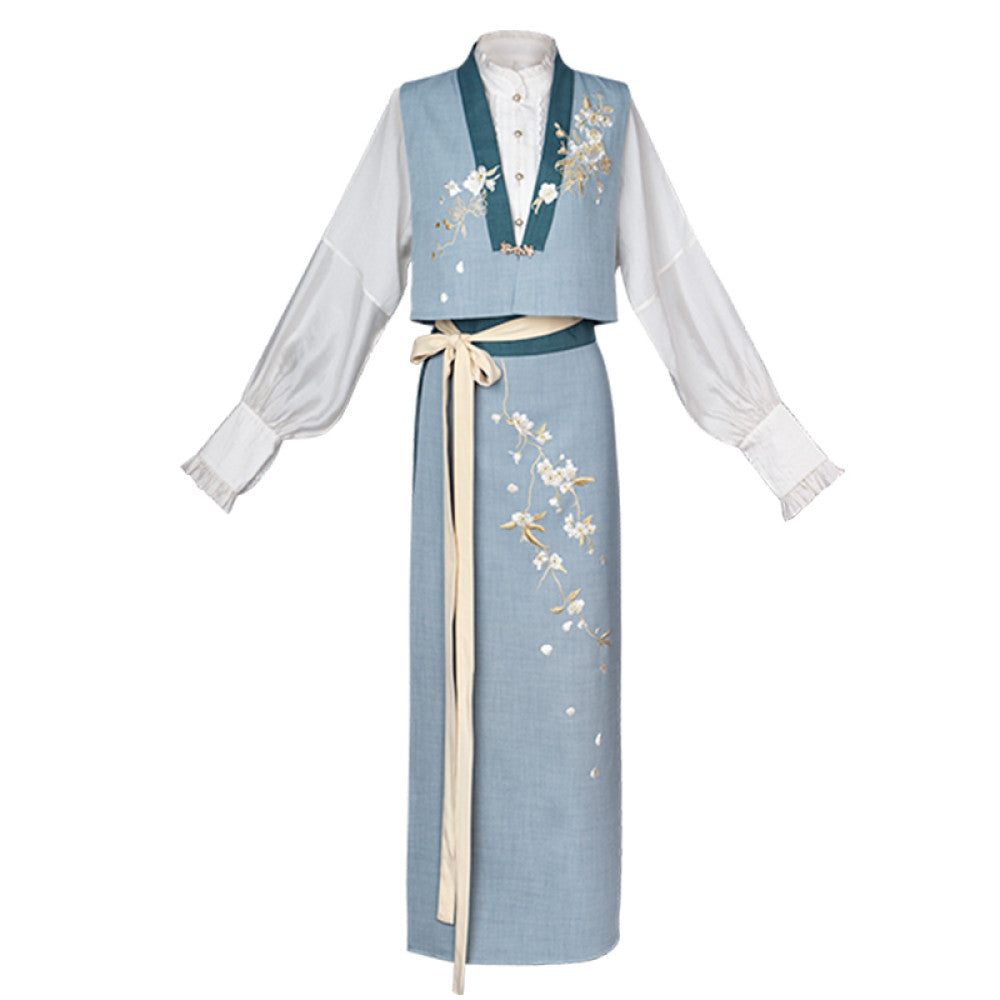 Dreaming of Pear Blossoms and Chinese Style Original Commuting Daily Hanfu Spinning Skirt New Chinese Embroidery Vest Stand up Collar Shirt Spring and Autumn image 55