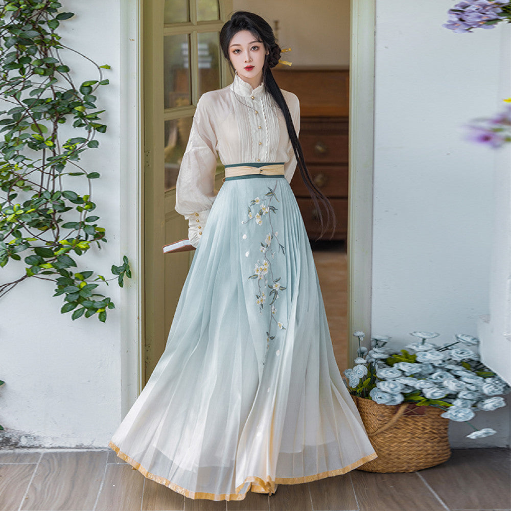 Dreaming of Pear Blossoms Chinese Style Original Gradient Embroidered Horse Face Skirt New Chinese Style Standing Collar Shirt Daily Hanfu Spring and Autumn Women image 45