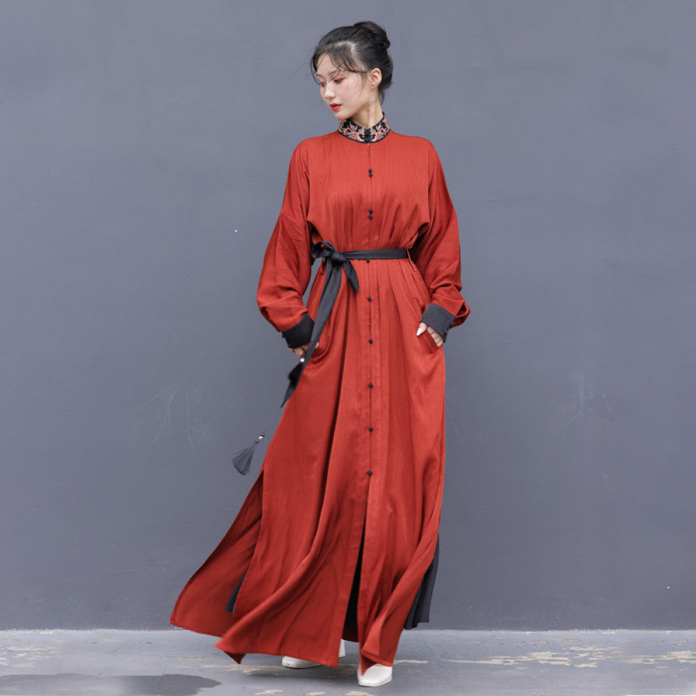 Dreaming Together Trending Together Creating Chinese Style Original Improvement Stand up Collar Hanfu Dress Long Shirt Commuting Daily Work Wearing Spring and Autumn image 33