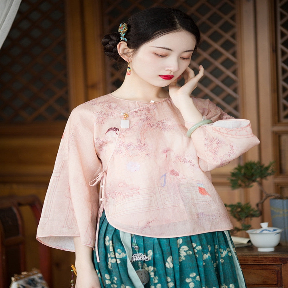 Idle Talk One City Style Chinese Retro Multi Color Inverted Big Sleeve Loose Daily Top Versatile Original image 1