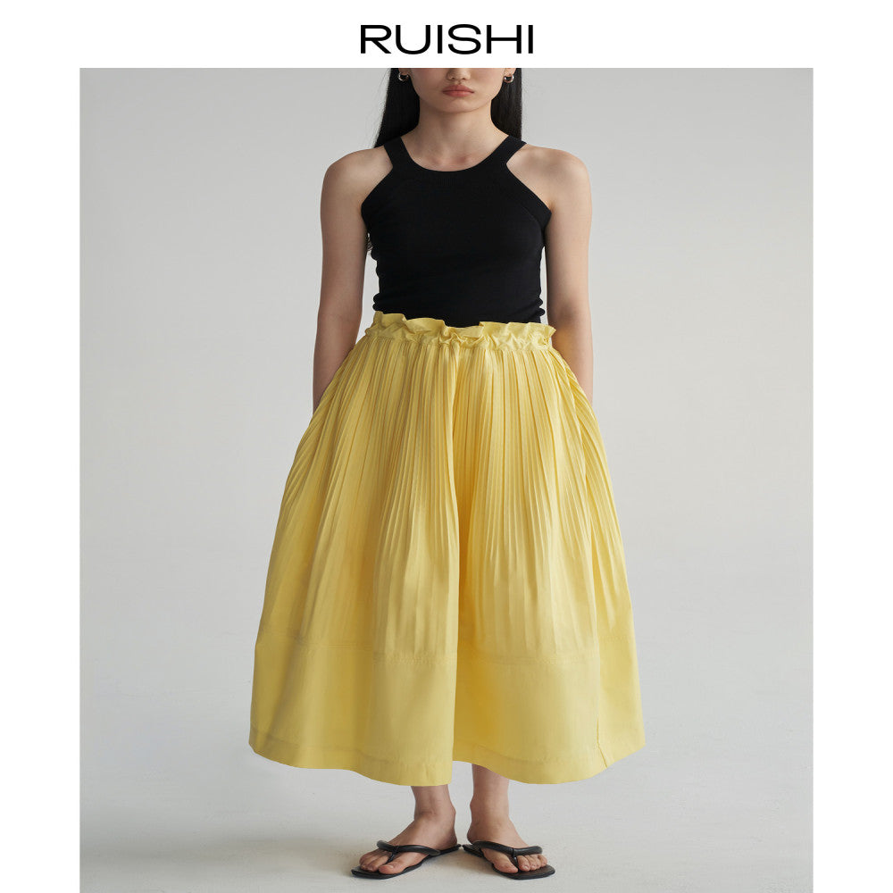 Celebrity style RUISHI Heavy Industry architectural pleated wood ear A line skirt for women in spring and summer image 2