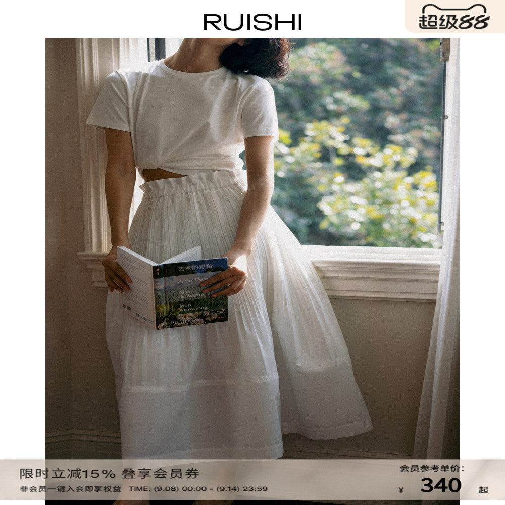 Celebrity style RUISHI Heavy Industry architectural pleated wood ear A line skirt for women in spring and summer image 0