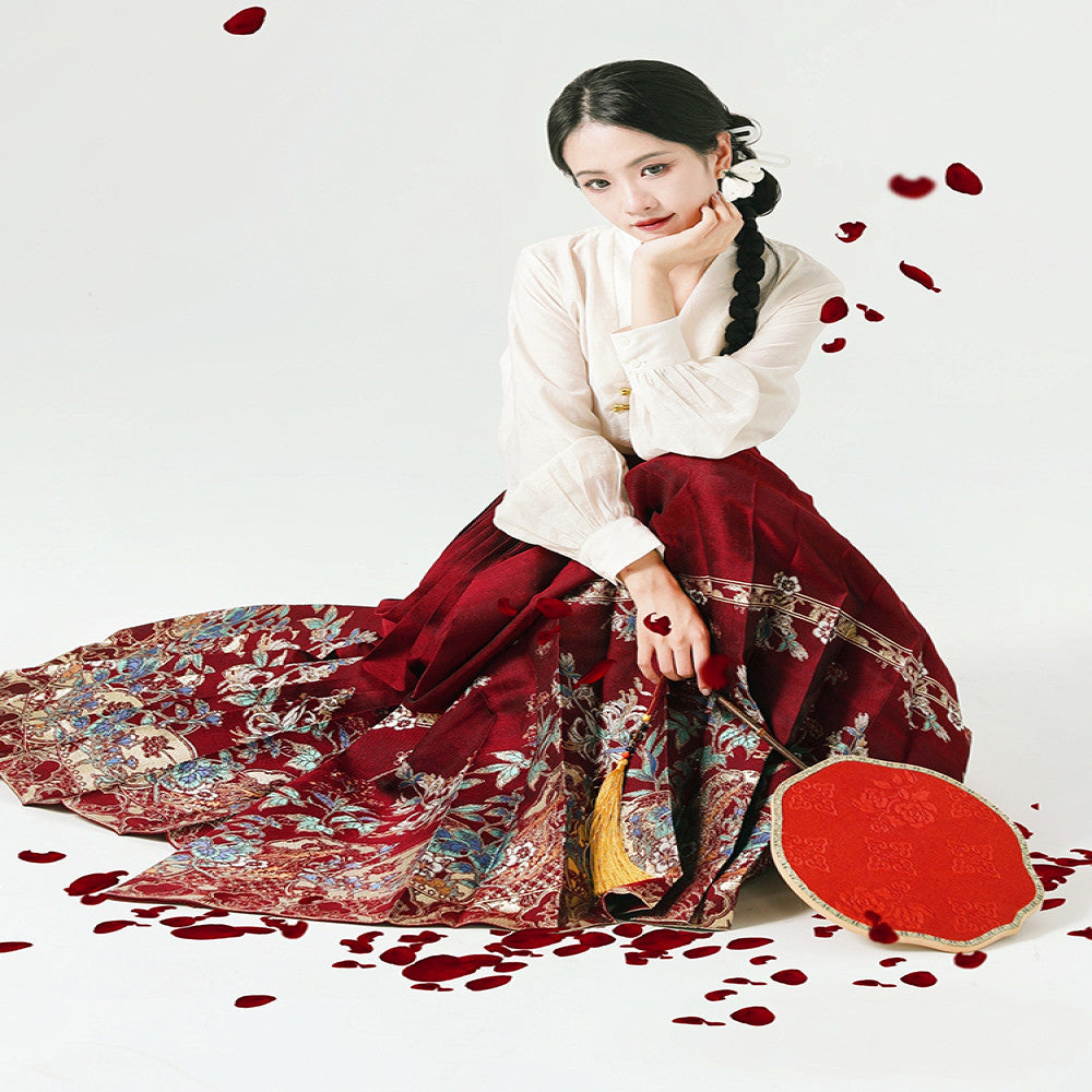 Chen Xueji s First Sight Happiness Original Chinese Style Element Half Body Skirt Ming Hanfu Women s Horse Face Skirt Wedding Dress Gift Dress Women image 51