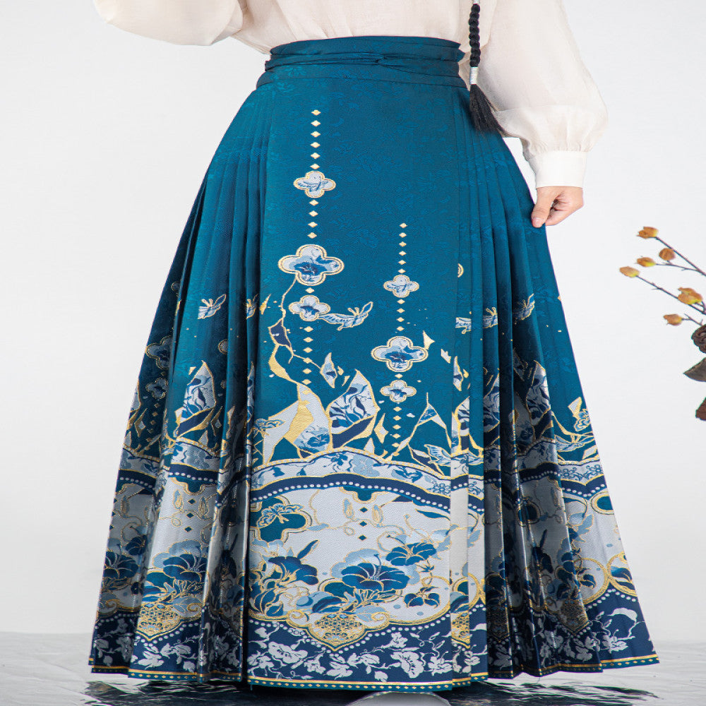Chenxue Collection Blue and White Porcelain Original Makeup Imitation Flower Ming New Chinese style Horse Face Skirt Original Chinese Style Skirt Hanfu Women image 6