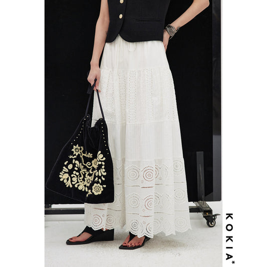 ASAYA3203 Lace flower splicing elastic waist cake skirt