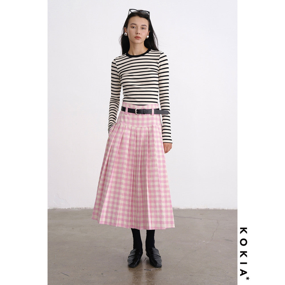 KOKIA Spot Sweet and Weird Girl Spring Pink Plaid Half length Skirt with Cropping and Folding Skirt Large Swing A line Umbrella Skirt image 12