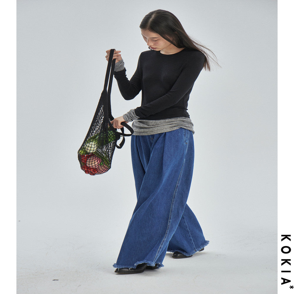 KOKIA Spot Heavy Industry High Waist pleated fringed Umbrella Wide Leg Jeans image 2