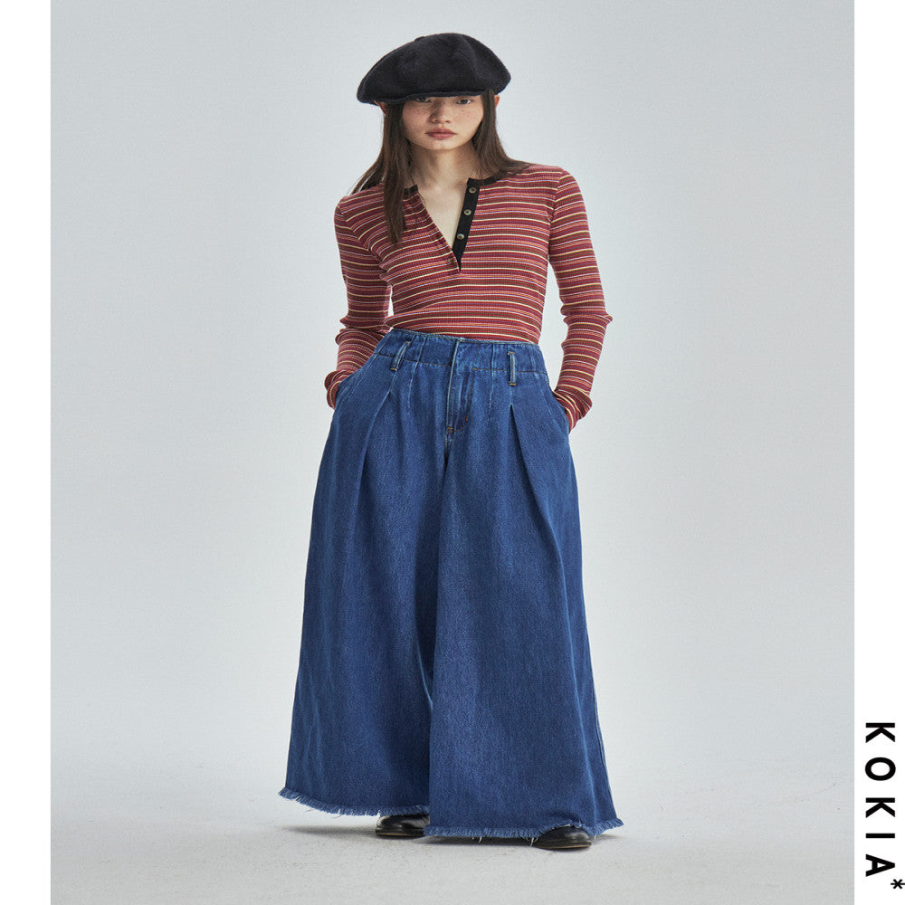 KOKIA Spot Heavy Industry High Waist pleated fringed Umbrella Wide Leg Jeans image 3