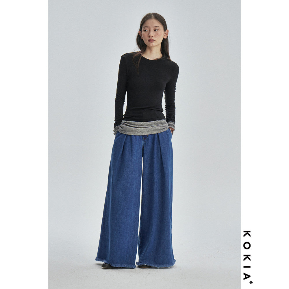 KOKIA Spot Heavy Industry High Waist pleated fringed Umbrella Wide Leg Jeans image 7