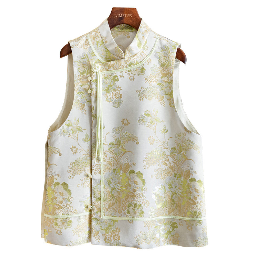 Light luxury and age reducing Song brocade jacquard vest for women in the autumn of 2025 featuring a new Chinese style standing collar side placket nail bead tassel vest image 14