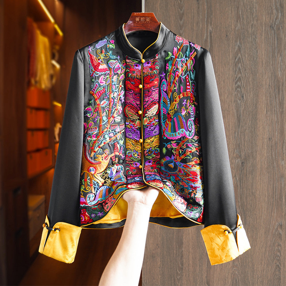 Pink high grade acetic acid new Chinese shirt coat women s heavy industry light China Chic style embroidery small Tang suit top image 2