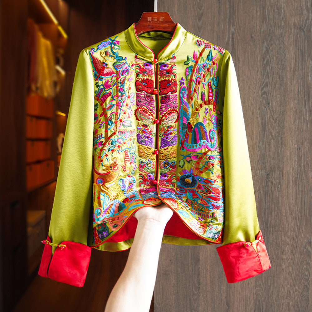 Pink high grade acetic acid new Chinese shirt coat women s heavy industry light China Chic style embroidery small Tang suit top image 11