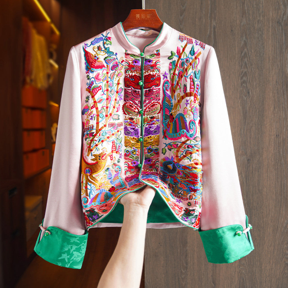 Pink high grade acetic acid new Chinese shirt coat women s heavy industry light China Chic style embroidery small Tang suit top image 19