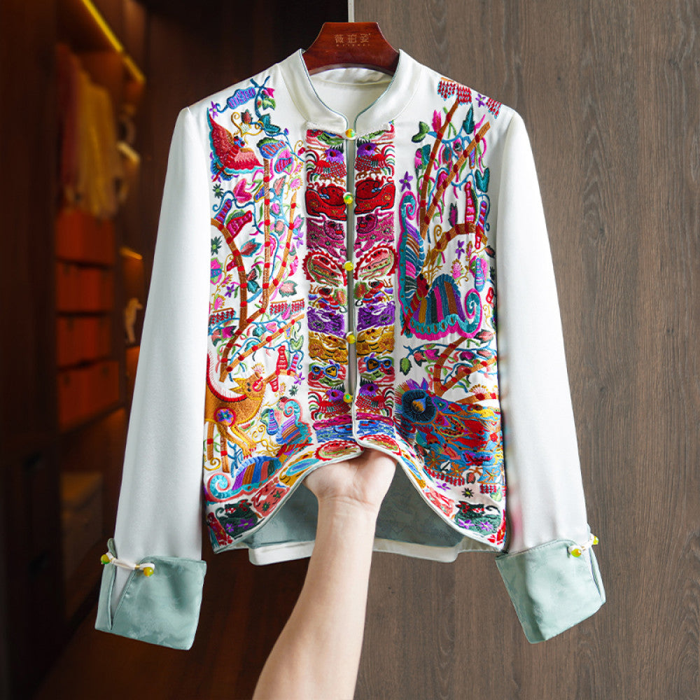 Pink high grade acetic acid new Chinese shirt coat women s heavy industry light China Chic style embroidery small Tang suit top image 23