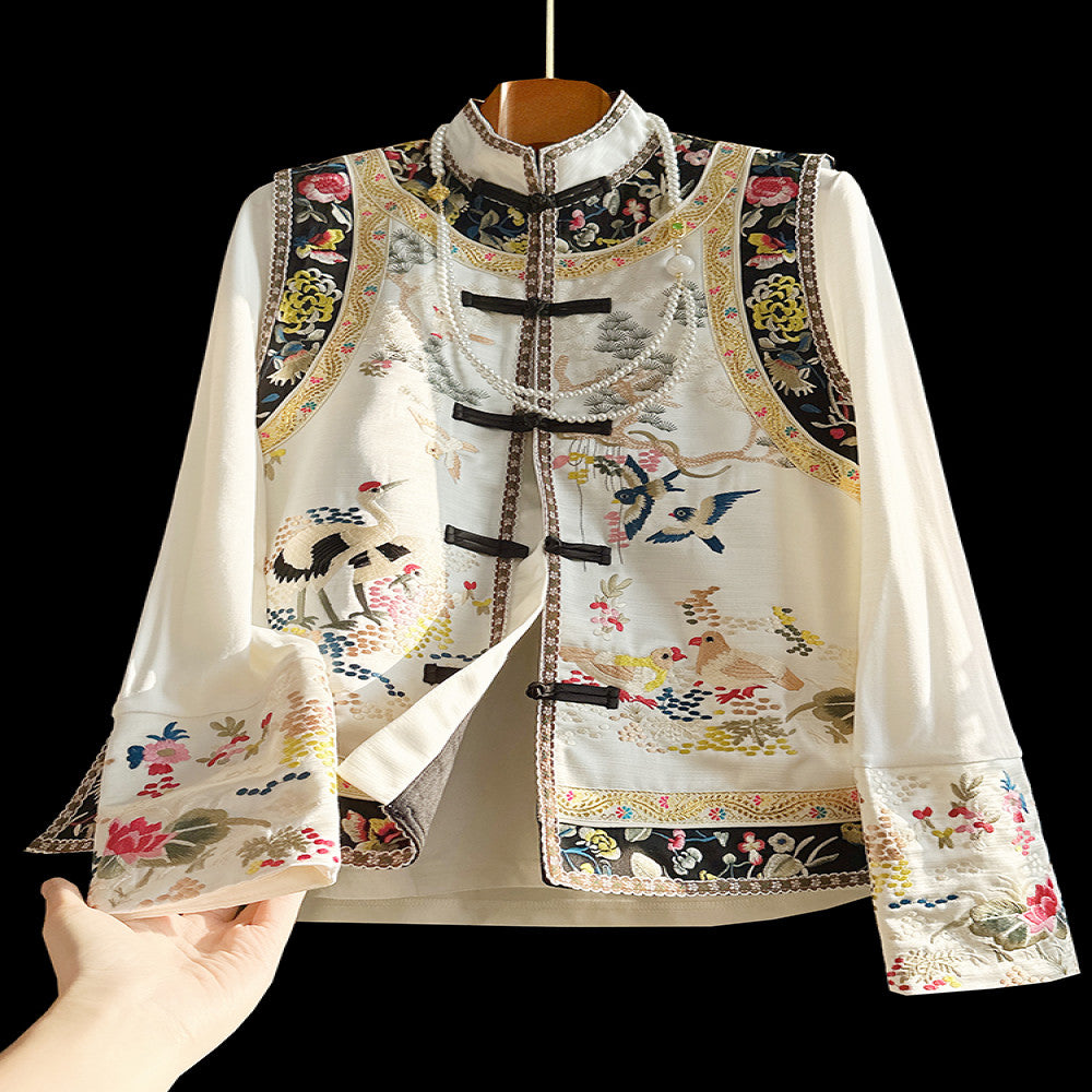Advanced feeling old fashioned style heavy industry embroidery acetic acid vest women s spring outfit light luxury retro buckle new Chinese style suit image 1