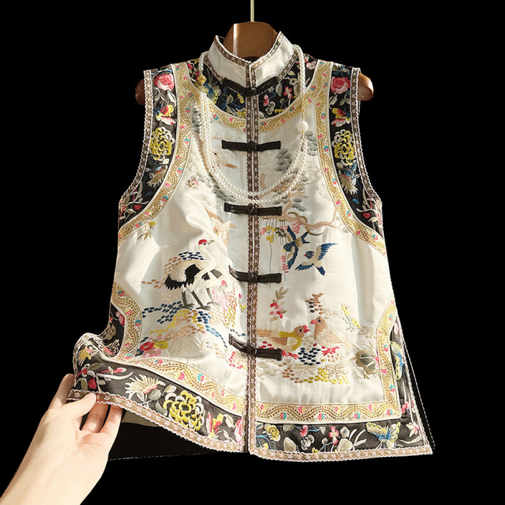 Advanced feeling old fashioned style heavy industry embroidery acetic acid vest women s spring outfit light luxury retro buckle new Chinese style suit image 7