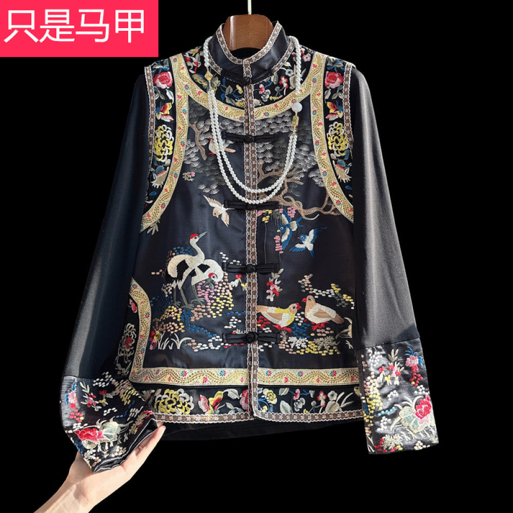 Advanced feeling old fashioned style heavy industry embroidery acetic acid vest women s spring outfit light luxury retro buckle new Chinese style suit image 35