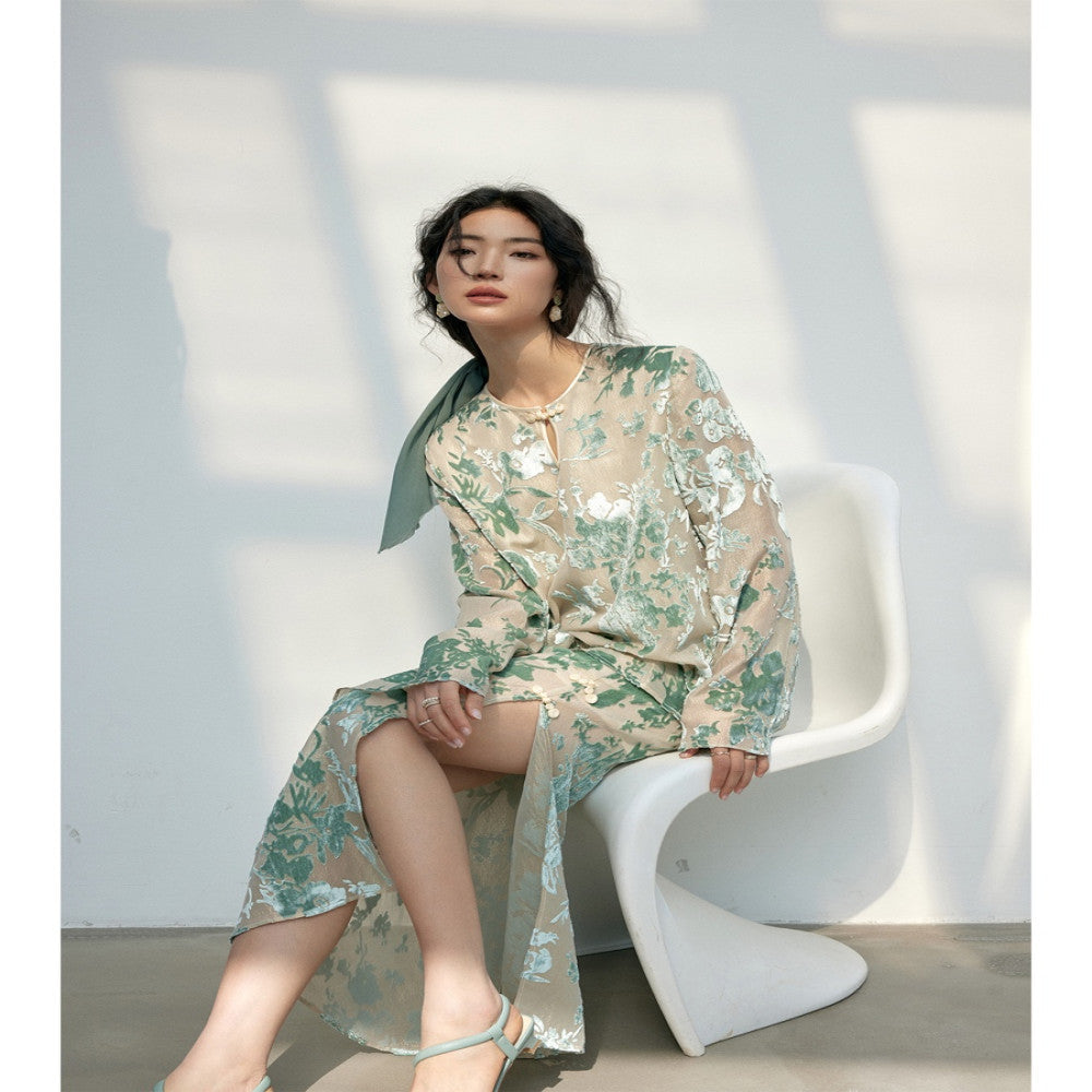 Showyee Xiuye wild mulberry silk exquisite three dimensional floating light velvet jacquard early spring new Chinese style buckle set image 13