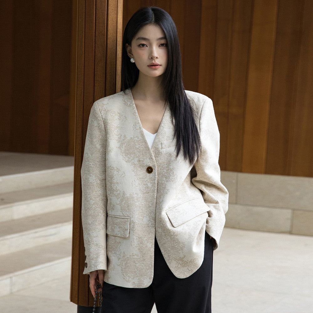 The same style as the counter slimming and encrypted linen king bomb collarless suit 325 simple jacquard light luxury cotton material comfortable jacket image 13