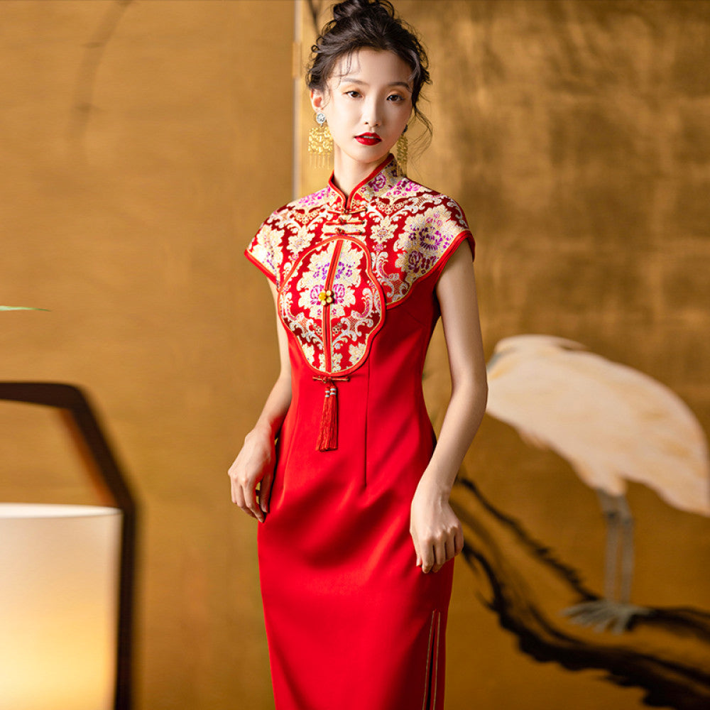 Dear Peony Phoenix Xi New Chinese Bridal Wedding Cheongsam Engagement Red Toast Dress Improved Xiuhe Dress image 10