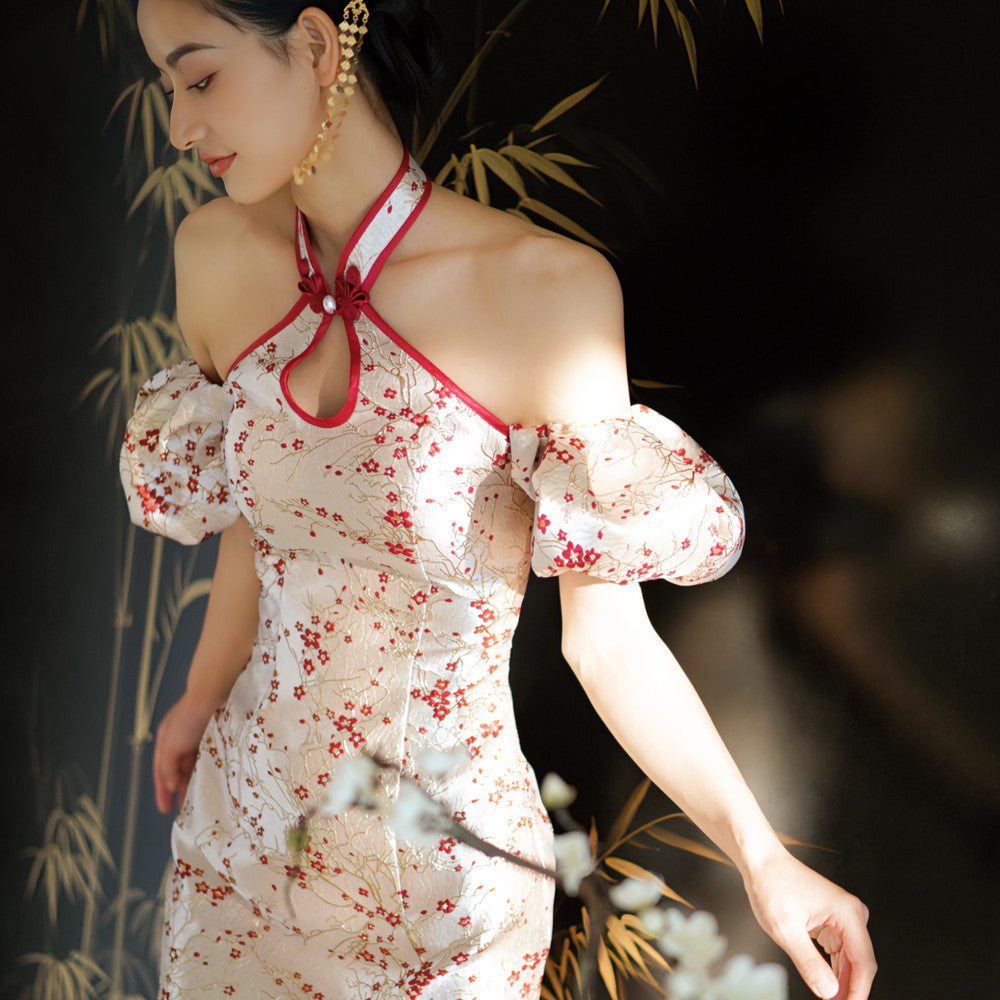 Moye New Chinese style Huanmei Neck Hanging Improved Fashion Original Cheongsam Bridal Wedding Toast Dress Engagement Certificate image 10