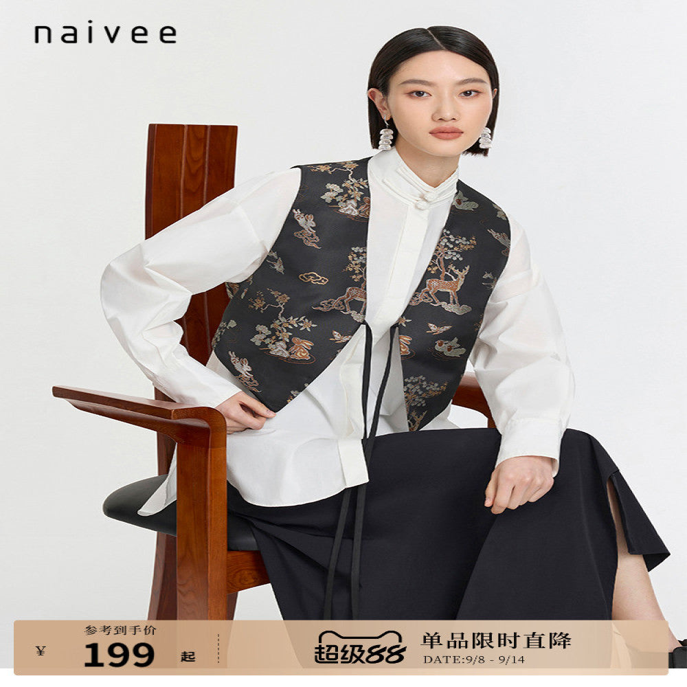 Naivee new Chinese style horse clip heavy industry embroidery jacquard black Chinese style improved vest jacket for women in autumn and winter image 0