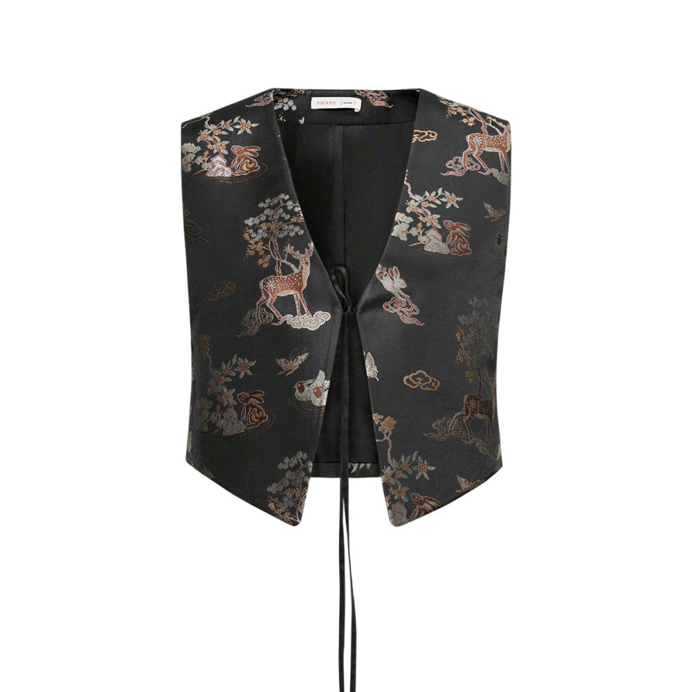 Naivee new Chinese style horse clip heavy industry embroidery jacquard black Chinese style improved vest jacket for women in autumn and winter image 18