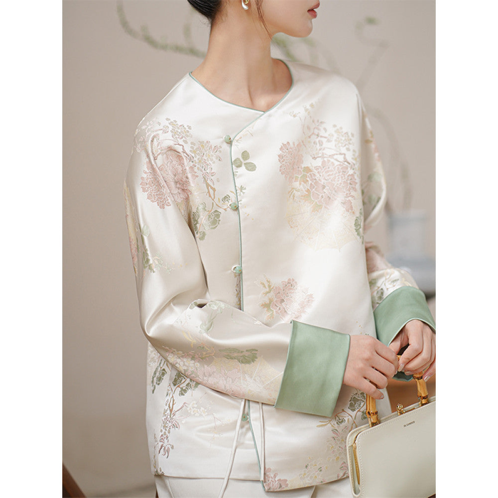 Chuchan Qingping Le New Chinese Style Coat 2025 Autumn Edition New Tea Clothes Retro Song Jin Jacquard Top image 9