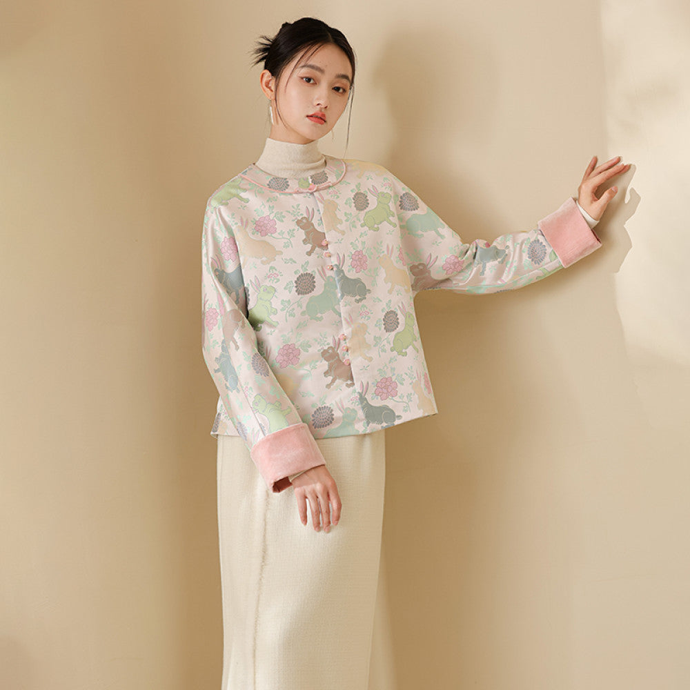 Chuchan s new Chinese style coat for autumn women s autumn and winter Chinese style tea jacket top imitating Song brocade flower velvet temperament buttoned cotton jacket image 10