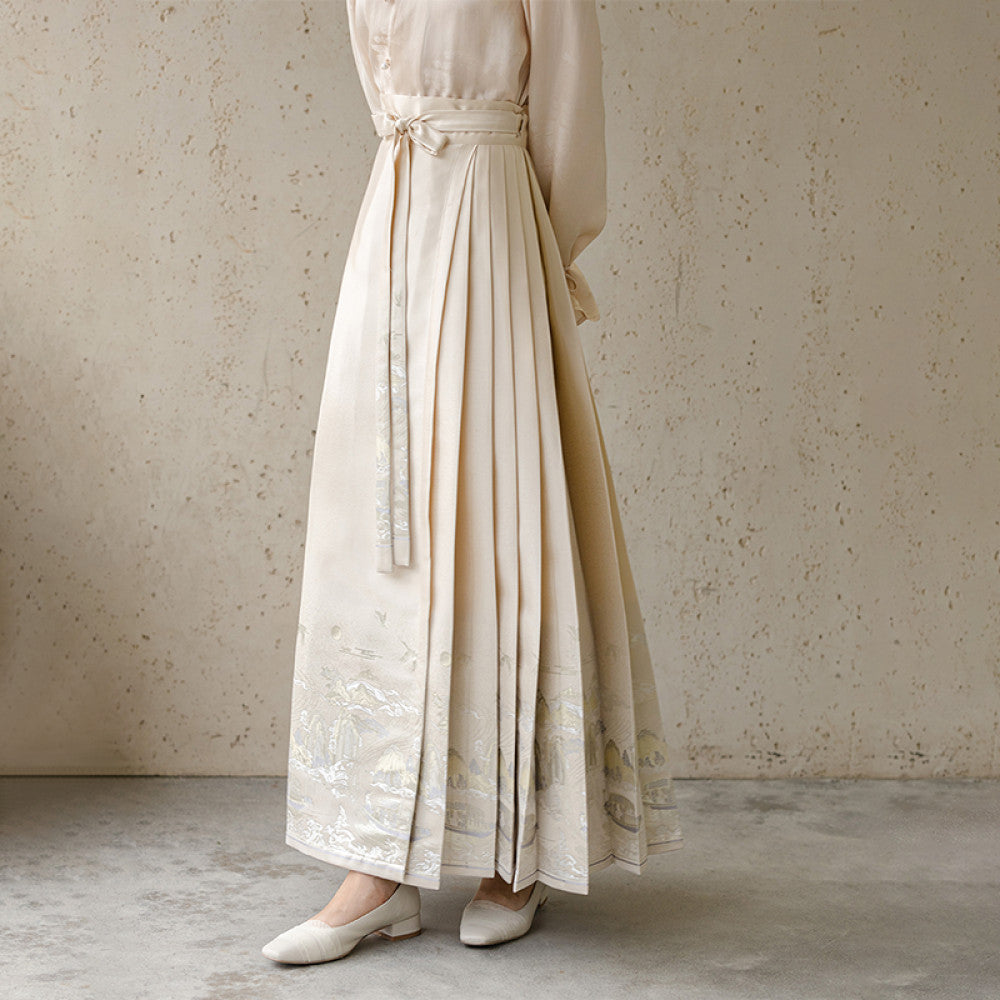 Chu Chan Ming Hanfu woven gold horse face skirt set autumn new style new Chinese style commuting daily jacquard half skirt image 12