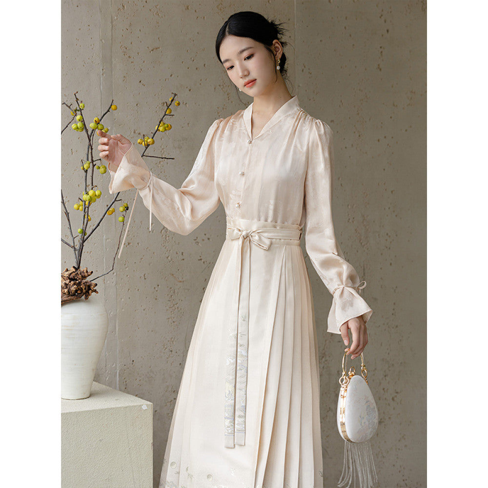 Chu Chan Ming Hanfu woven gold horse face skirt set autumn new style new Chinese style commuting daily jacquard half skirt image 22