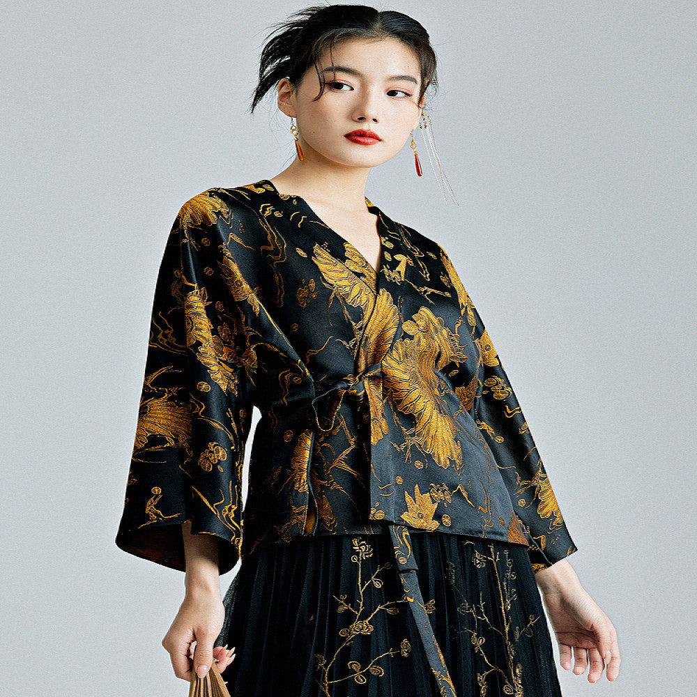 Moyu 2024 Spring Summer New Chinese Style Retro Improved Han Elements Jacquard Tea Clothes New Chinese Hanfu Top image 1