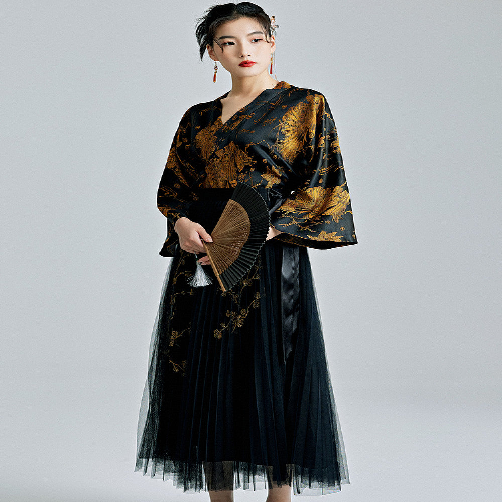 Moyu 2024 Spring Summer New Chinese Style Retro Improved Han Elements Jacquard Tea Clothes New Chinese Hanfu Top image 3