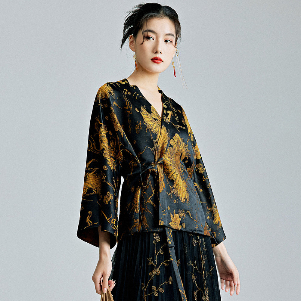 Moyu 2024 Spring Summer New Chinese Style Retro Improved Han Elements Jacquard Tea Clothes New Chinese Hanfu Top image 8