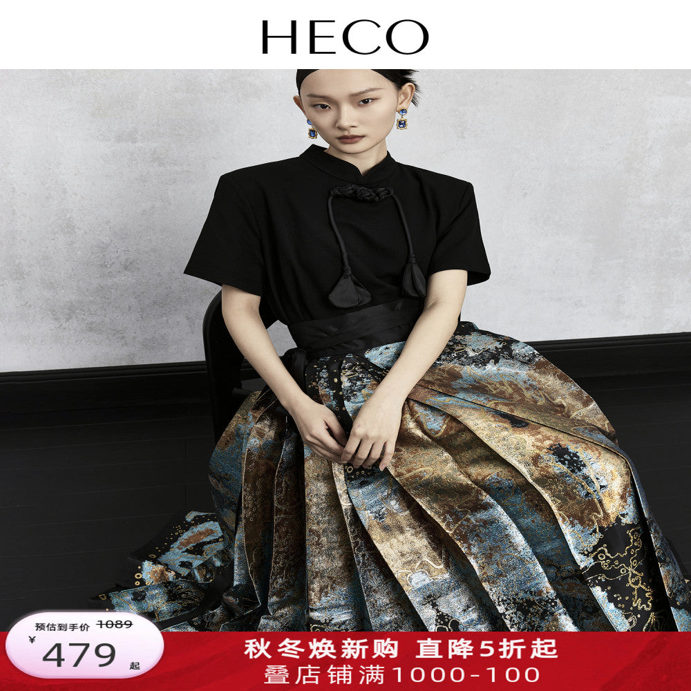HECO Nebula Fantasy New Chinese style woven gold jacquard horse face skirt 2025 new style temperament high end half skirt image 0