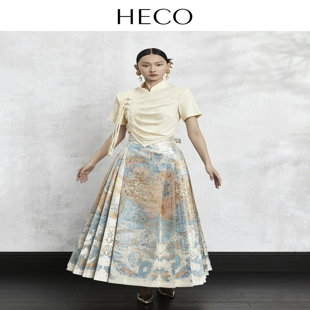 HECO Nebula Fantasy New Chinese style woven gold jacquard horse face skirt 2025 new style temperament high end half skirt image 27