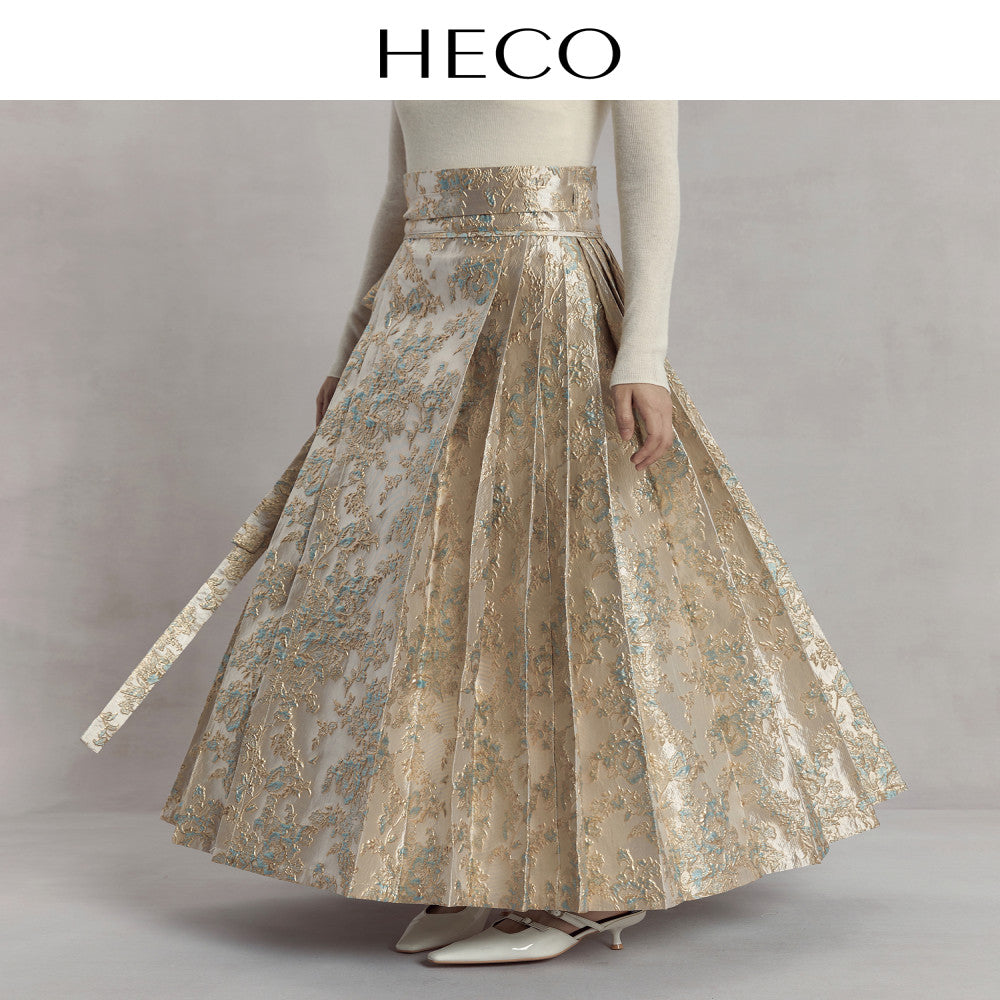 HECO Nanzhiqu new Chinese style golden horse face skirt 2025 new autumn relief half body long skirt for women image 6