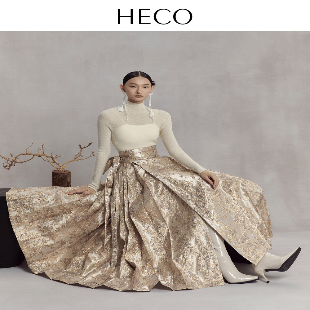 HECO Nanzhiqu new Chinese style golden horse face skirt 2025 new autumn relief half body long skirt for women image 16