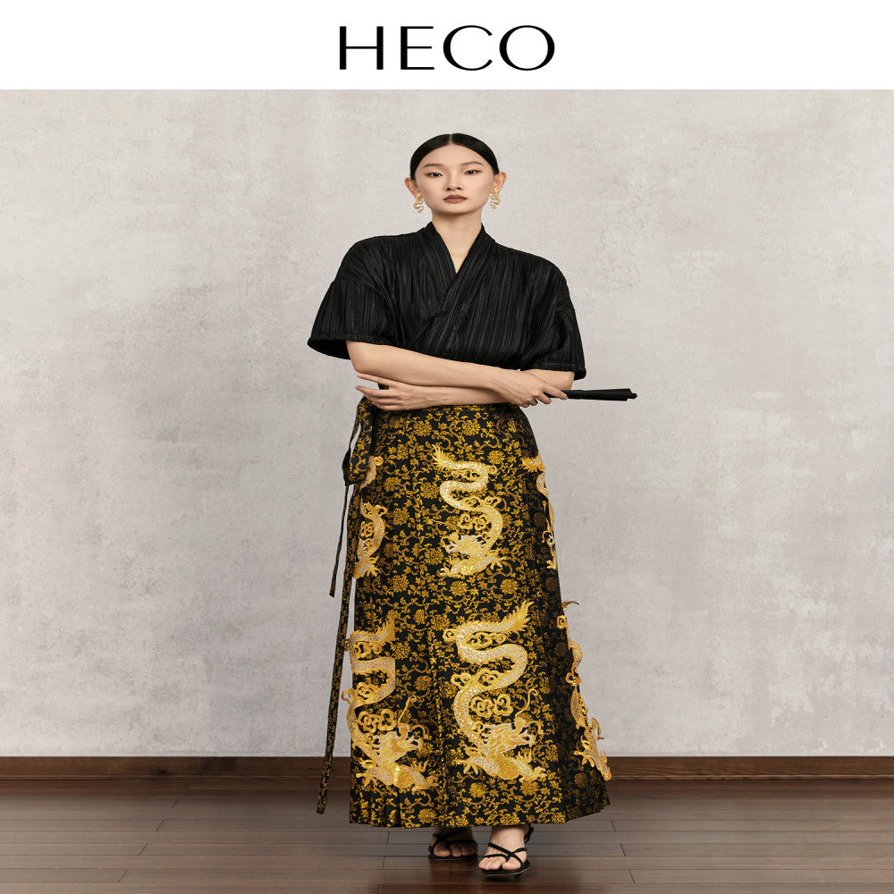 HECO Golden Dragon Swirling New Chinese Style Golden the Year of the Loong Horse Skirt Women s 2025 New Year Temperament Skirt image 12