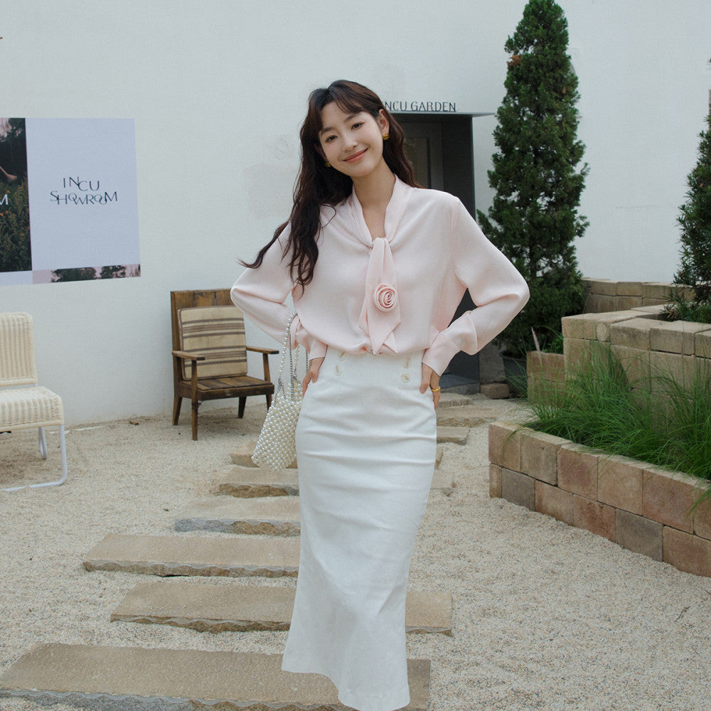 Pink shirt women s spring and autumn French retro shirt design sense niche top 6135 fashionable commuting versatile shirt image 11