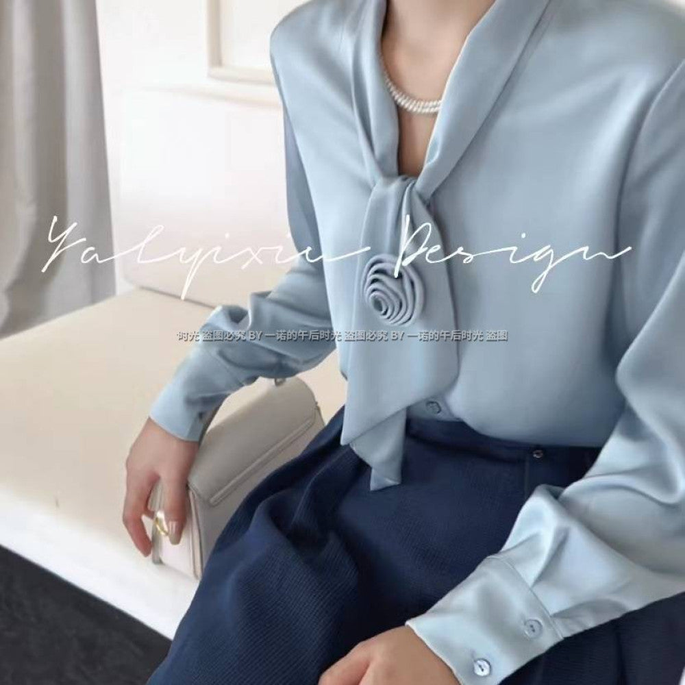 Pink shirt women s spring and autumn French retro shirt design sense niche top 6135 fashionable commuting versatile shirt image 22