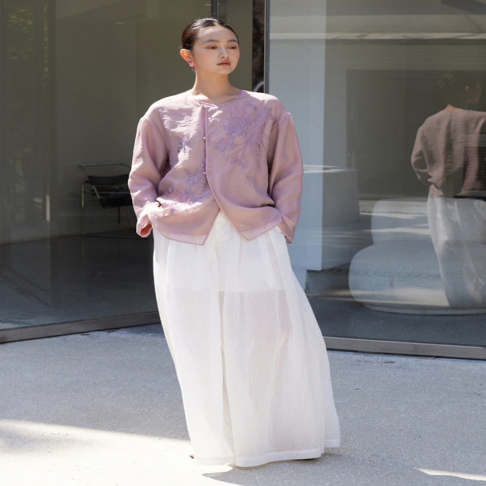 Jacquard human silk fabric u0026flower and bird embroidery organza both sides can be worn Chinese style jacket sold out and not restocked image 2