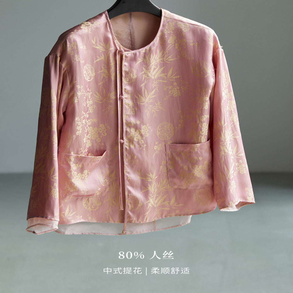 Jacquard human silk fabric u0026flower and bird embroidery organza both sides can be worn Chinese style jacket sold out and not restocked image 4