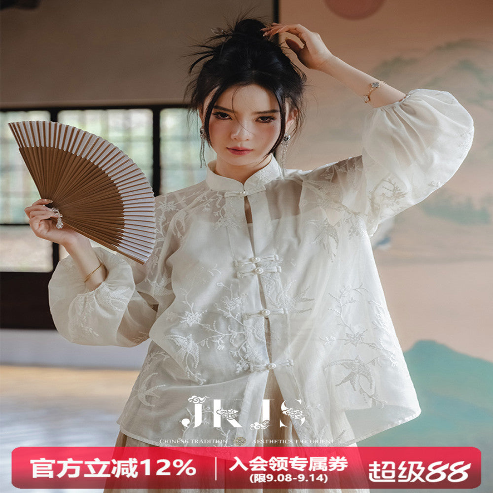 JKJS White Swallow Wrapping Tang style Women s Chinese Style Improved Hanfu Women s Shirt New Chinese style Button Top image 0