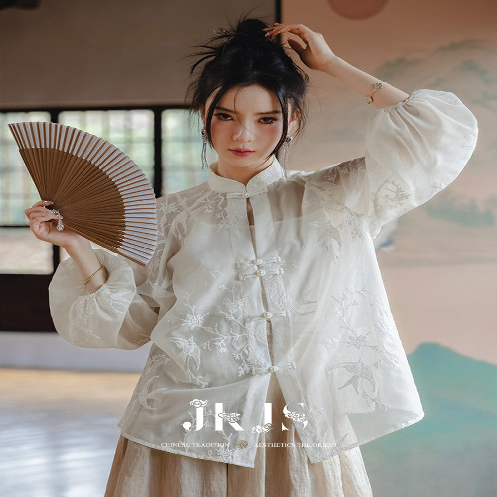 JKJS White Swallow Wrapping Tang style Women s Chinese Style Improved Hanfu Women s Shirt New Chinese style Button Top image 7