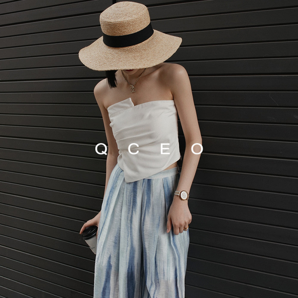 QCEO du Home Design Fashionable High end Irregular Outerwear strapless slim fit elastic niche top for women in spring and summer image 11