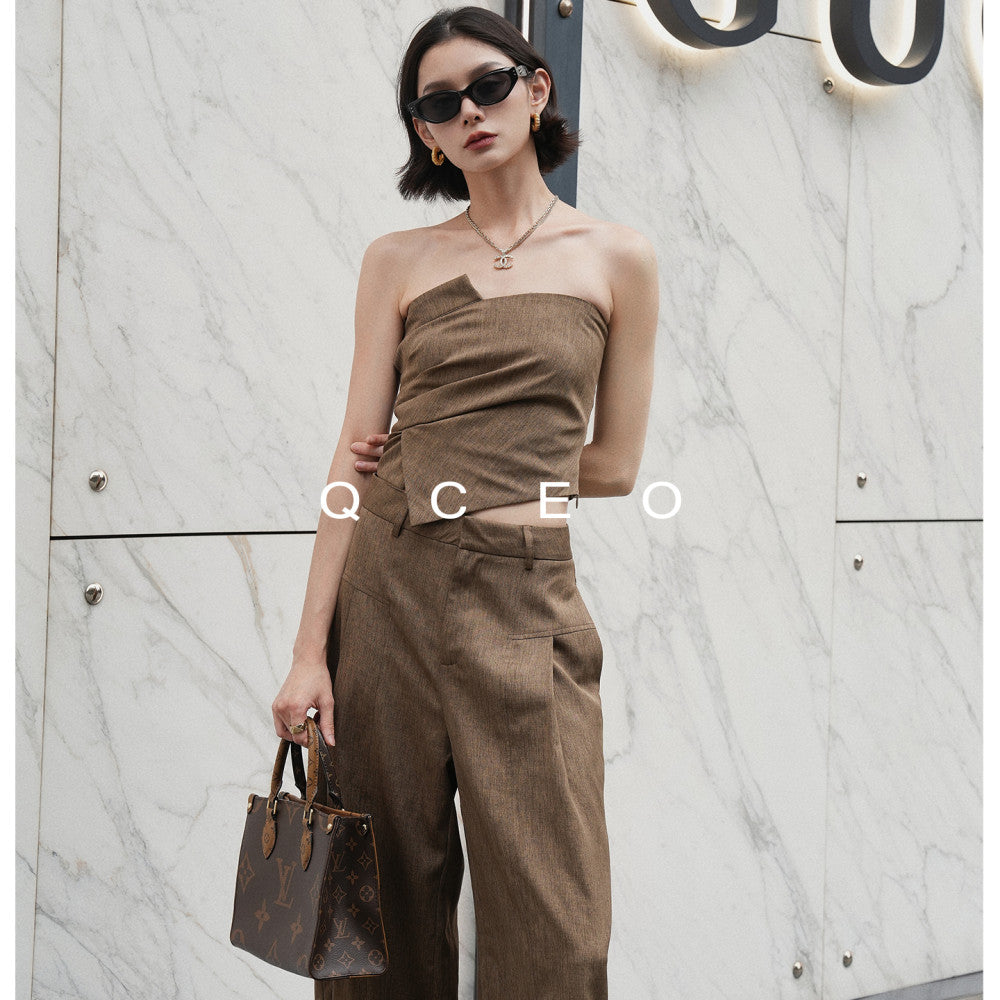 QCEO du Home Design Fashionable High end Irregular Outerwear strapless slim fit elastic niche top for women in spring and summer image 23
