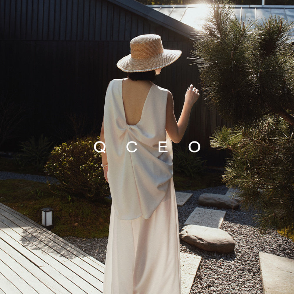 QCEO Tri color Du Home Design Fashionable and High End Wide Truffle Back Twisted Sleeveless Top Medium to Long Women s Spring Summer image 10