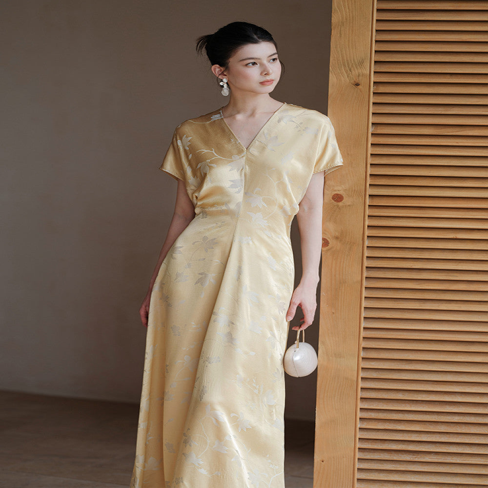 New Chinese style mulberry silk dress for women 25 summer clothes Chinese style high end feeling jacquard V neck silk long skirt image 18